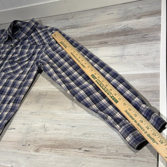 Guess Men Size L Blue White Black Plaid Western Shirt Pearl Snap Buttons No. 81 - Picture 9 of 10